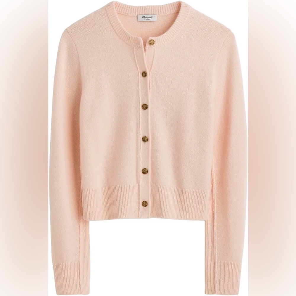 Madewell Cashmere Button-Front Cardigan Sweater, Heather pale pink